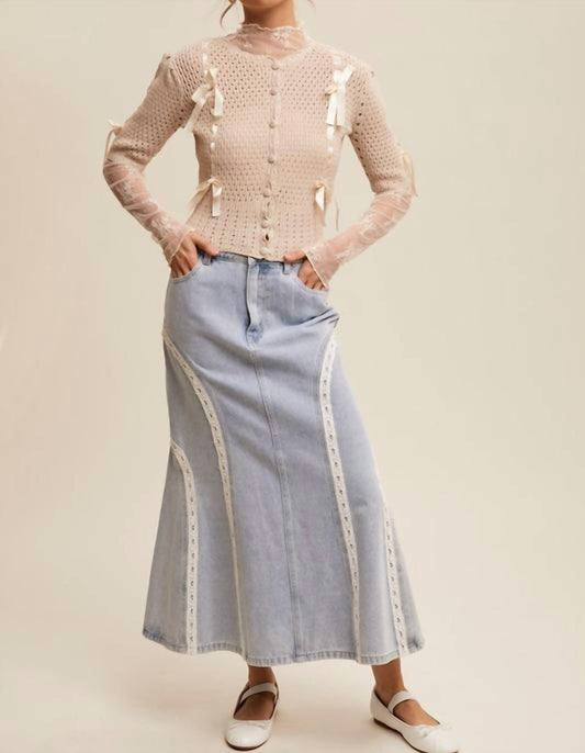 Listicle - Pastel Knit Cardigan With Satin Bow Details