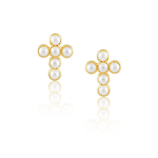 Sahira - Women's Pearl Cross Studs