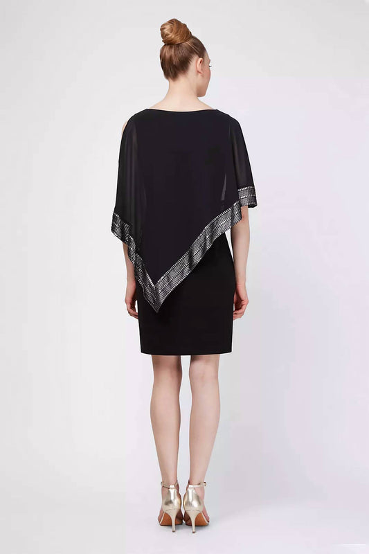 Slny - Short Jersey Cape With Foil Trim Popover Dress