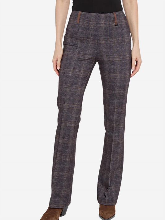 Lysse - Women's Plush Plaid Patterned Pintuck Ponte Baby Boot Pants