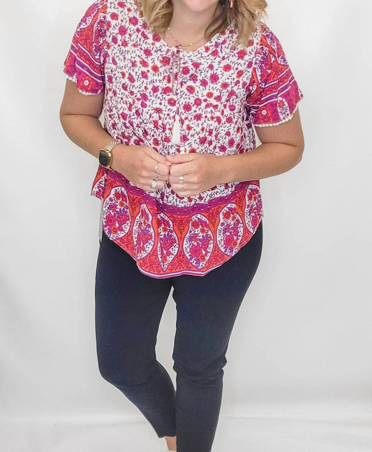 Multiples - Floral Flutter Sleeve Top