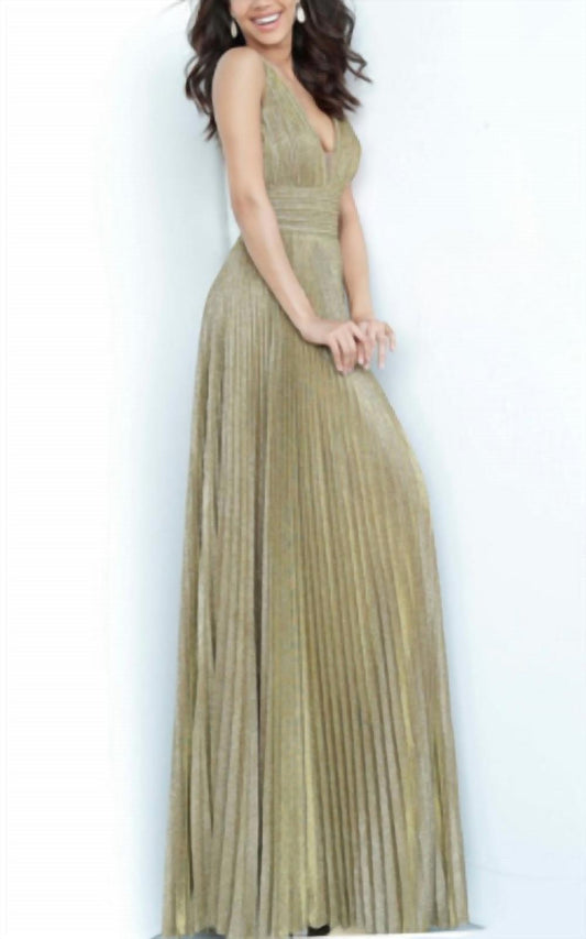 Jovani - Pleated Glitter Dress