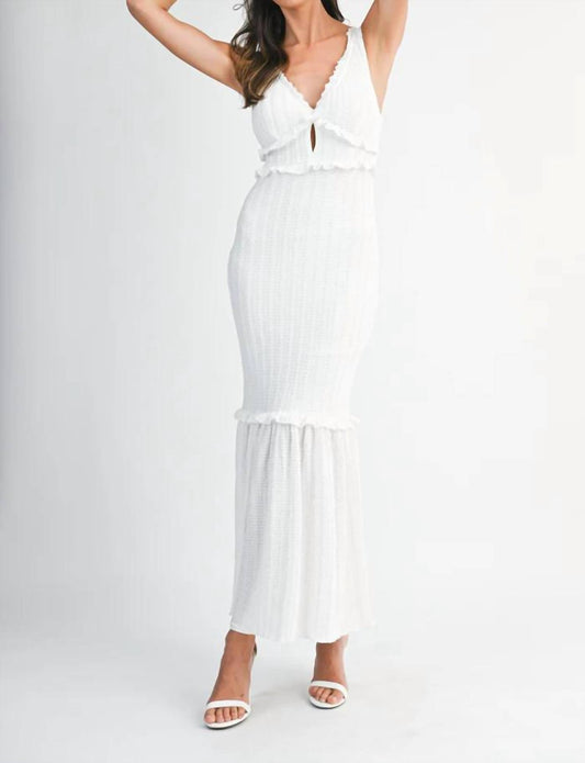 Mable - Chevron Textured Ruffled Knit Dress