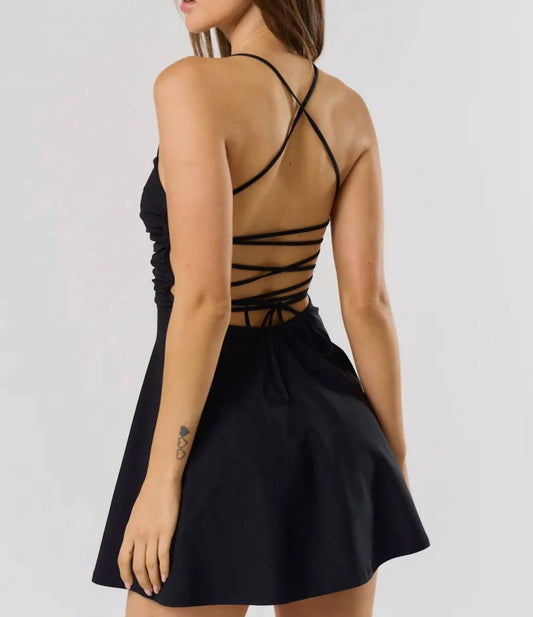 Blue Blush - Bailey Lace Up Back Mini Dress