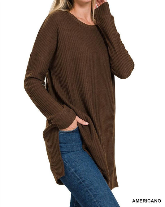 Zenana - Women's Brushed Thermal Waffle Round Neck Sweater