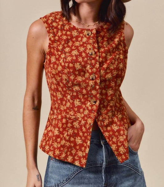 So Me - Floral Button Down Vest
