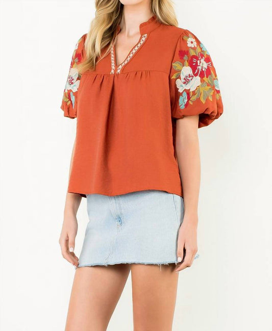 Thml - Embroidered Detail Puff Sleeve V Neck Top