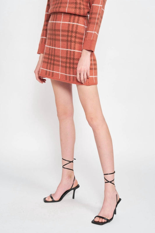 En Saison - Plaid Knit Sweater Mini Skirt