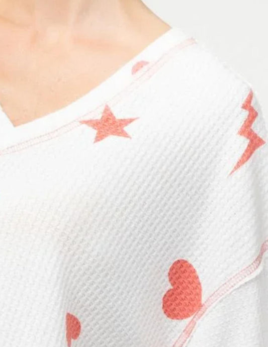 Entro - Hearts Waffle Knit Top