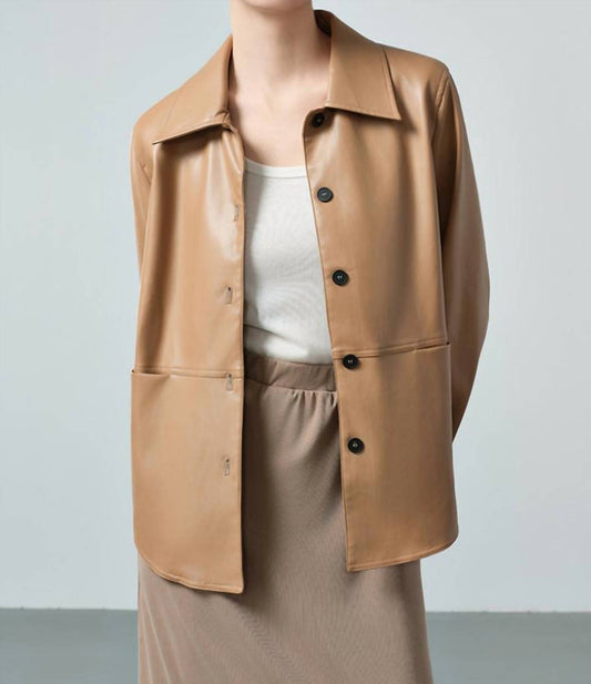 Active Basic - Faux Leather Button Up Shacket