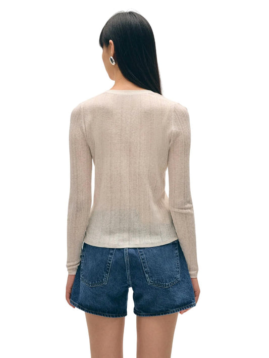 White + Warren - Linen Gauze Variegated Ribbed Cardi Top