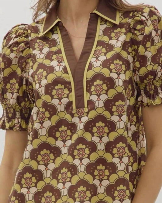 Entro - Abby Abstract Floral Puff Sleeve Top