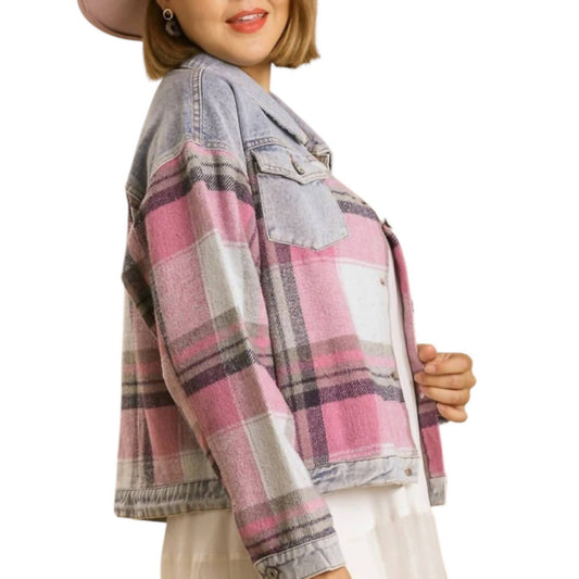 Umgee - Plaid Button Down Denim Jacket
