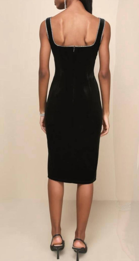 Lulu - Posh Sparkle Velvet Rhinestone Notched Midi Dress