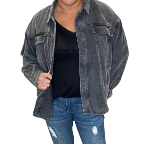 Easel - Corduroy Button Down Shirt Shacket