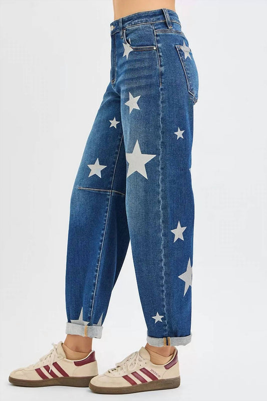 Risen - Mid Rise Ankle Relaxed Barrel Star Jeans