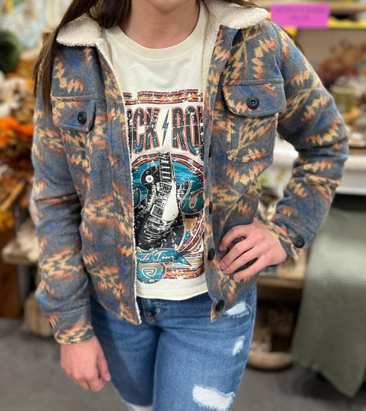 Rock & Roll Denim - Women's Aztec Short Pockets Sherpa Jacket