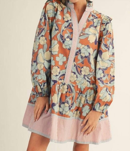 Jodifl - Ruffled Shoulder Detail Floral Mini Dress