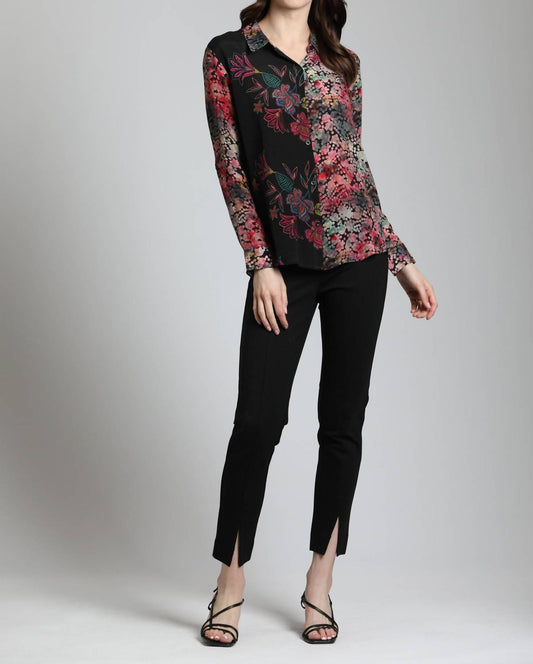 Apny - Mixed Media Floral Button Front Shirt
