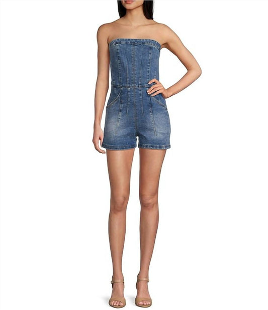Signature8 - Strapless Denim Rhinestone Romper