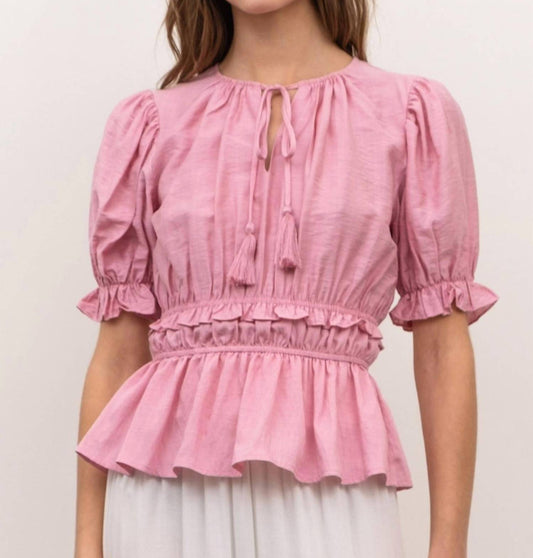 Moon River - Rudy Puffed Sleeve Peplum Blouse