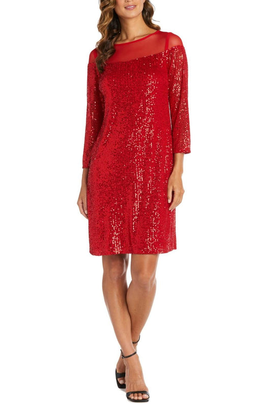 R&M Richards - Sequin Illusion Neck Sheath Dress