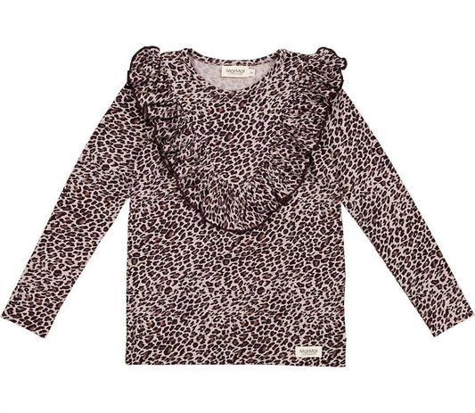 Girls Leopard Ruffle Top