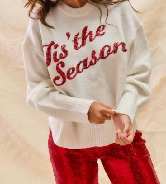 So Me - Tis' The Season Sequins Lettering Christmas Holiday Sweater Top
