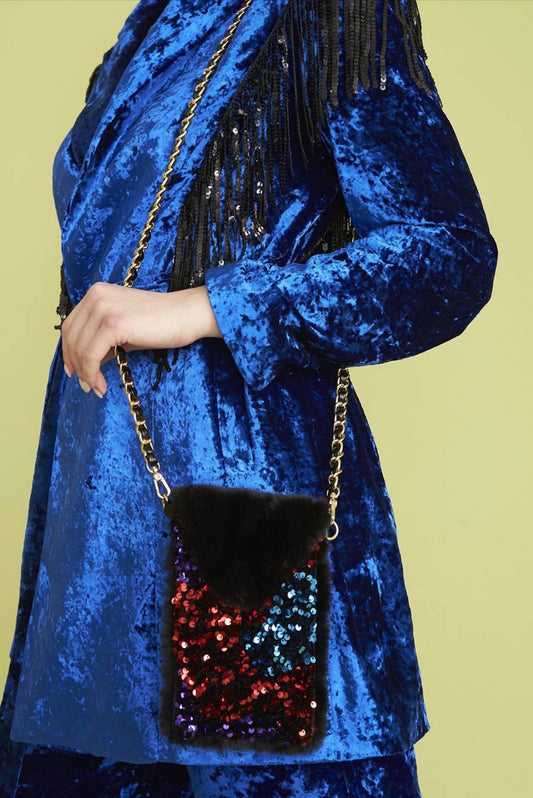 Jayley - Multi-Coloured Sequin and Faux Fur Phone Holder