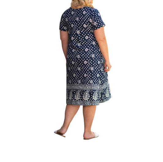 On The Plus Side - Cotton Short Sleeve U-Neck Penelope Dress - Plus Size
