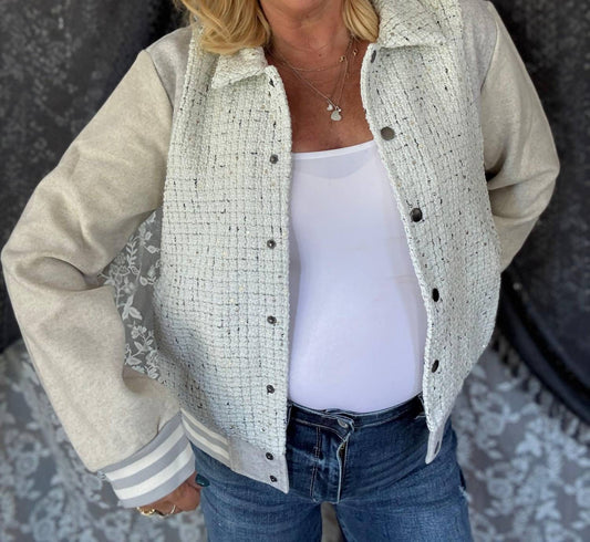 Mystree - Tweed Dreams Varsity Bomber Jacket