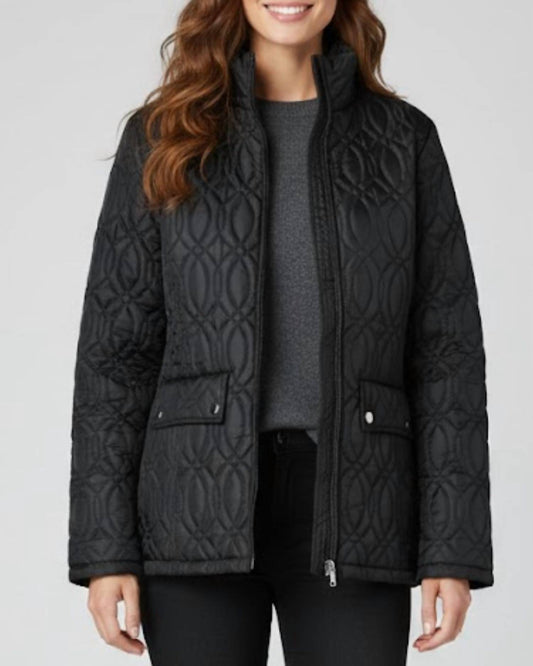 Keren Hart - Stand Collar Zip Front Quilted Jacket