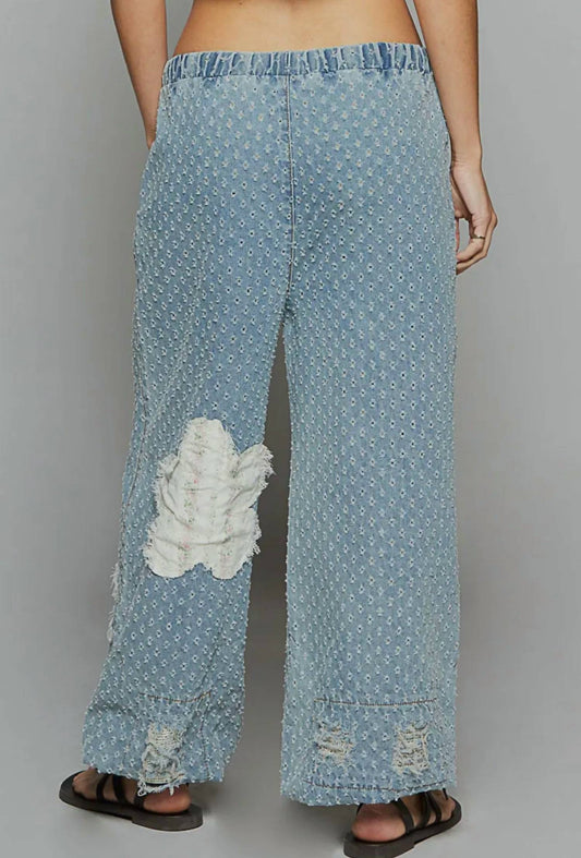 Pol - Distressed Elastic Band Textured Twill Joggers