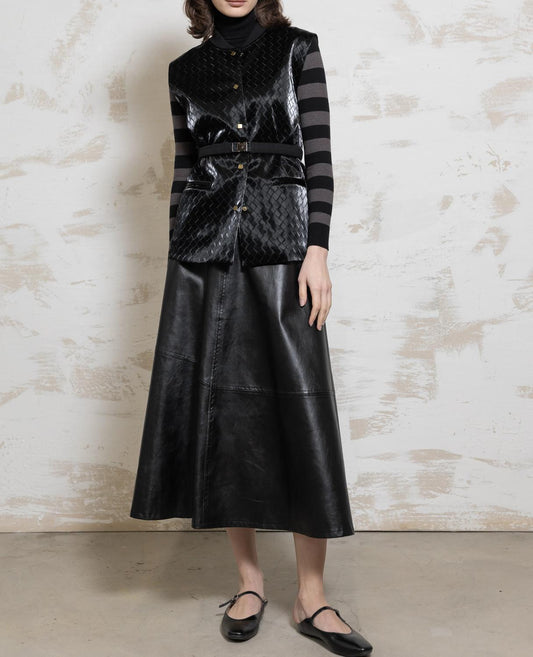 Byrd - Harper Faux Leather Flare Midi Skirt