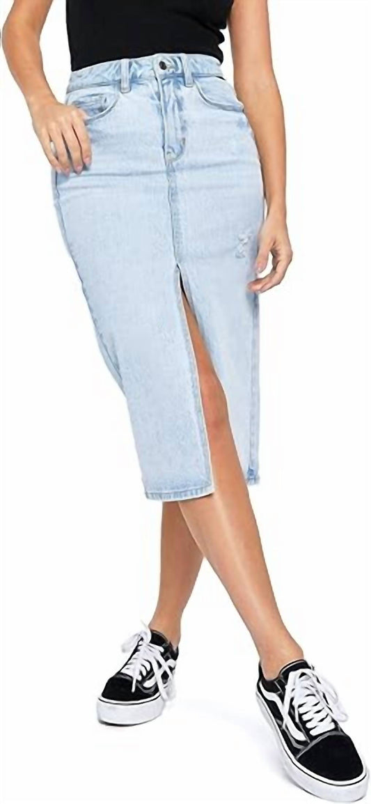 Cello - Women's Juniors Front Slit Long Denim Jean Skirt