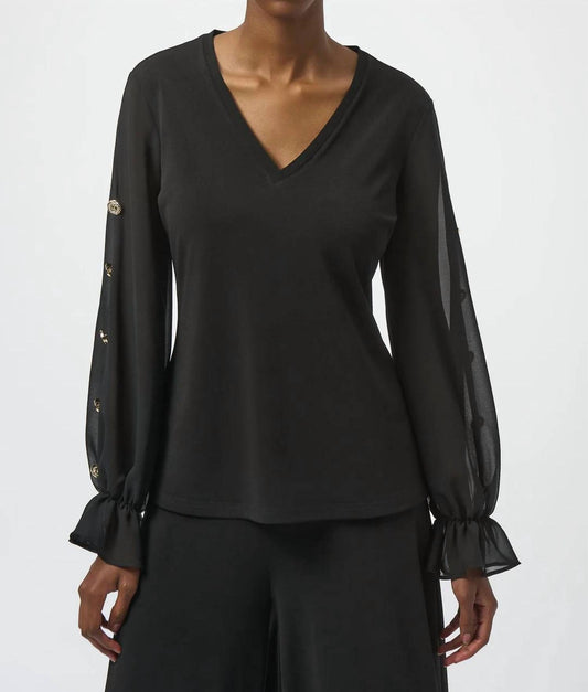 Joseph Ribkoff - Chiffon Long Puff Sleeves Fitted Top