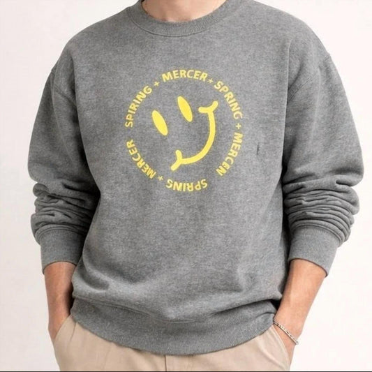 Spring + Mercer - Smiley Crew Neck Fleece Sweatshirt
