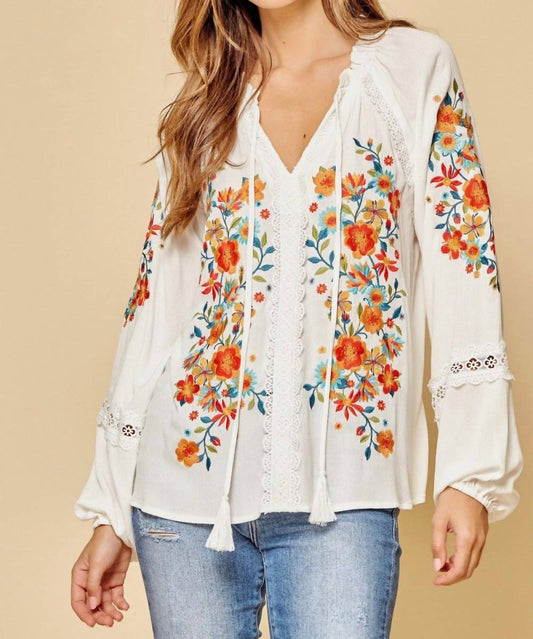 Andree By Unit - Tassel Tie Embroidered Top