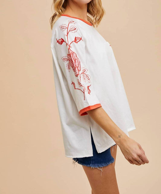 In-Loom - Jillian Cotton Embroidered Ringer Tee