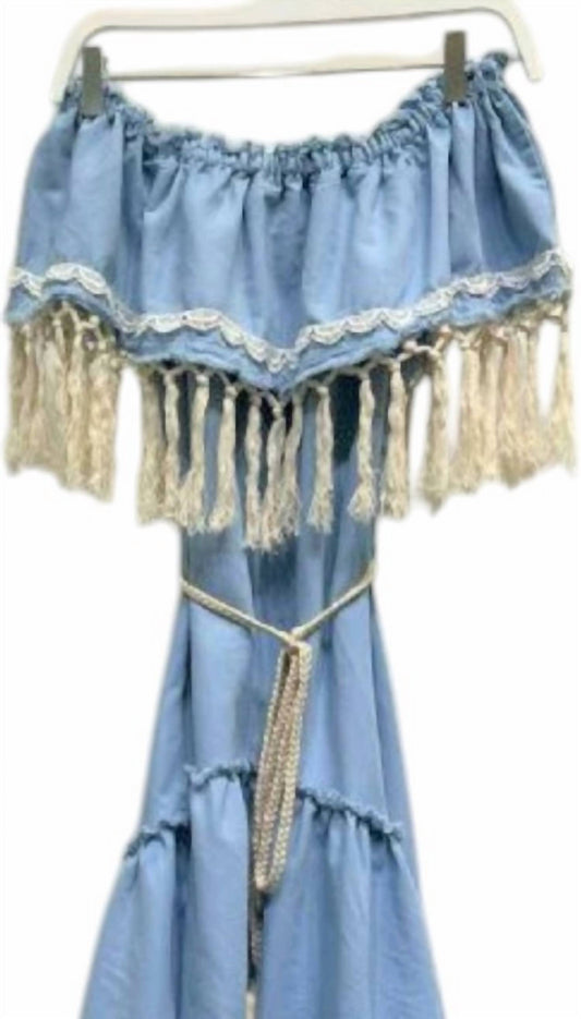 Venti6 - WOMEN'S BOHEMIAN OFF SHOULDER HI LO DRESS TASSEL EDGE