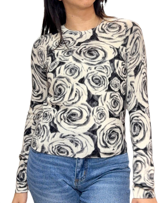 Autumn Cashmere - Rose Print Crew Sweater