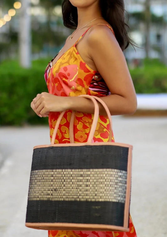 Shebobo - Women's Small Wynwood Straw Tote Handbag With Metallic Detailing