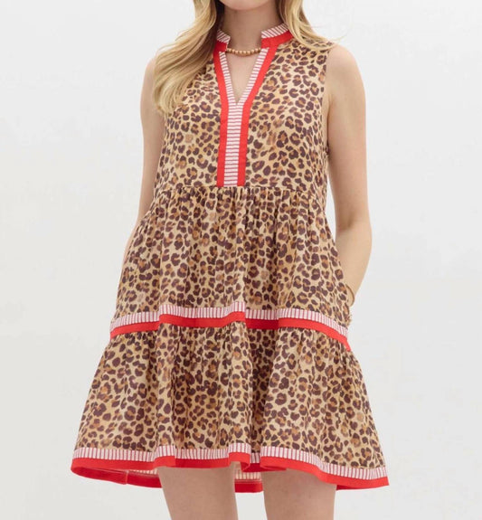 Entro - Vera Animal Print Trim Sleeveless Mini Dress