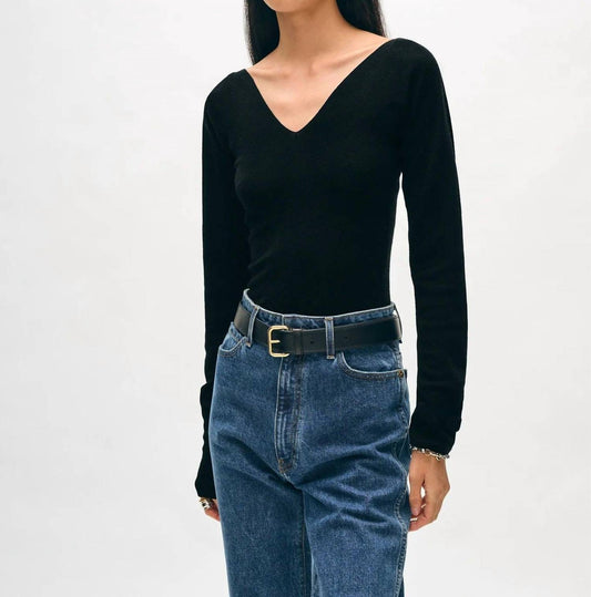 White + Warren - Superfine Merino Ribbed V-neck Top