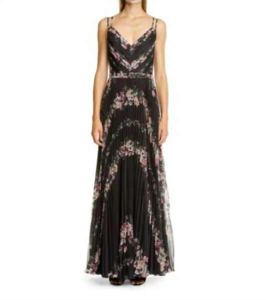 Marchesa - Notte Floral Sleeveless Pleated Chiffon Gown