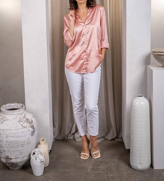 Paparazzi - Stretch Satin Long Sleeve Button Front Blouse