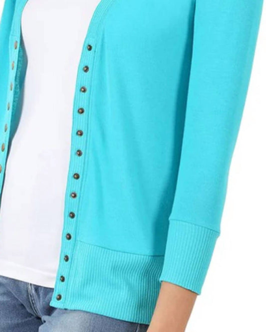 Zenana - Snap 3/4 Sleeve Cardigan