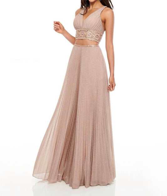 Rachel Allan - Pleated Shimmer Woven Two-piece Prom Gown