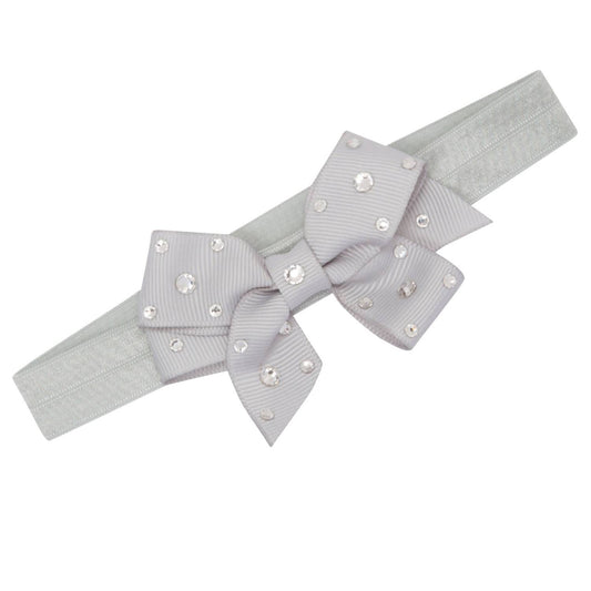 Bari Lynn - Bari Lynn "Gigi" Grey Crystallized Grossgrain Bow Elastic Headband