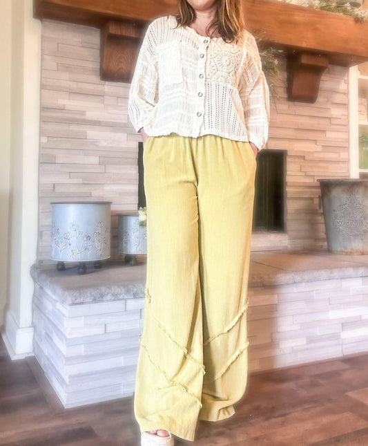 Easel - Crepe Ruffle Trim Palazzo Pants